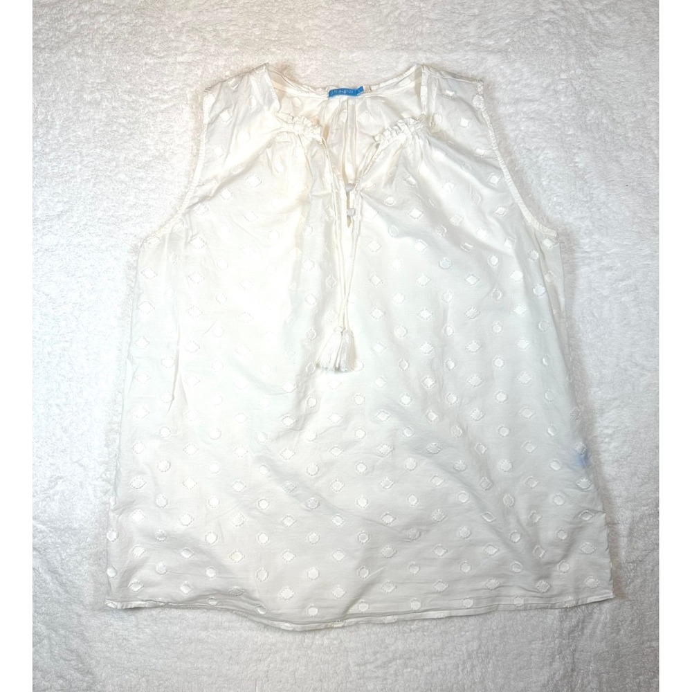 J McLaughlin large Swiss Dot Womens L White Sleeveless tassle tie‎ lightweight